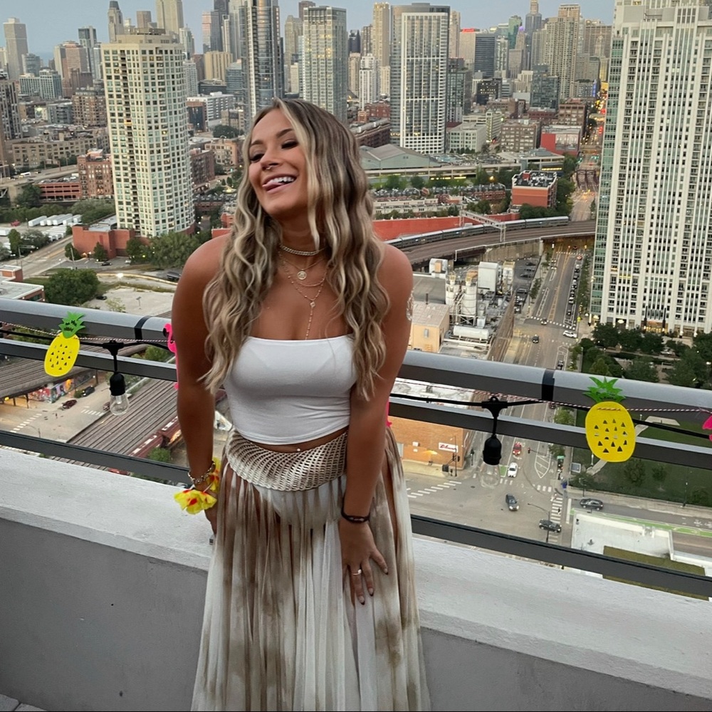 White and Brown Unique Maxi Skirt